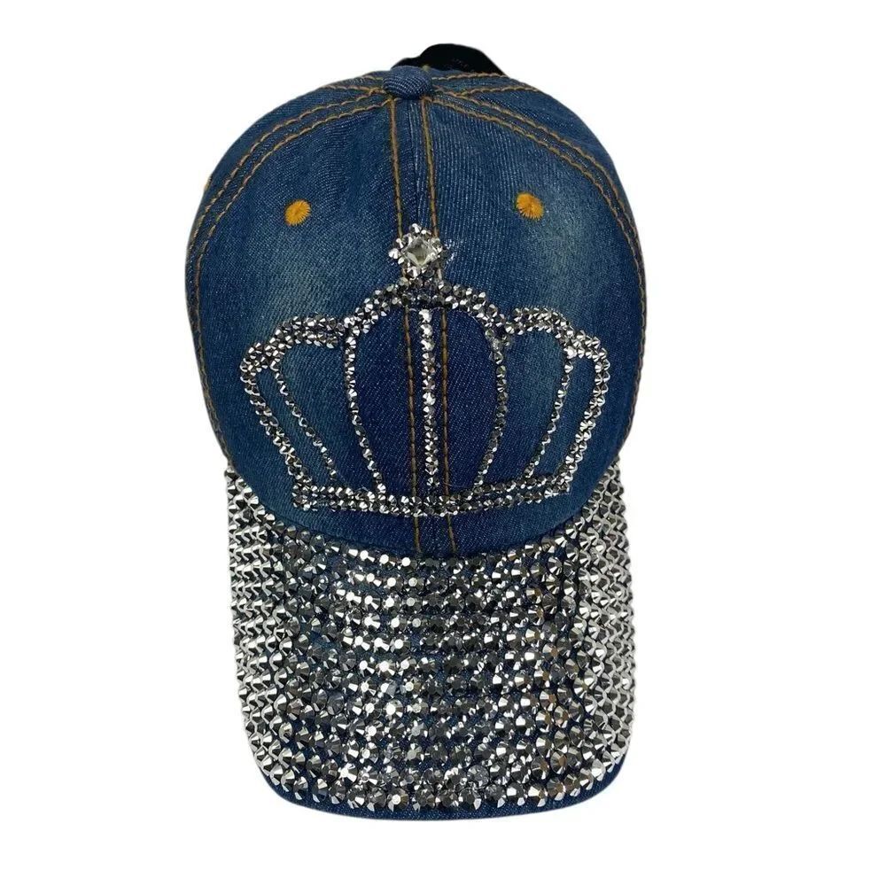Denim Rhinestone Crown Cap